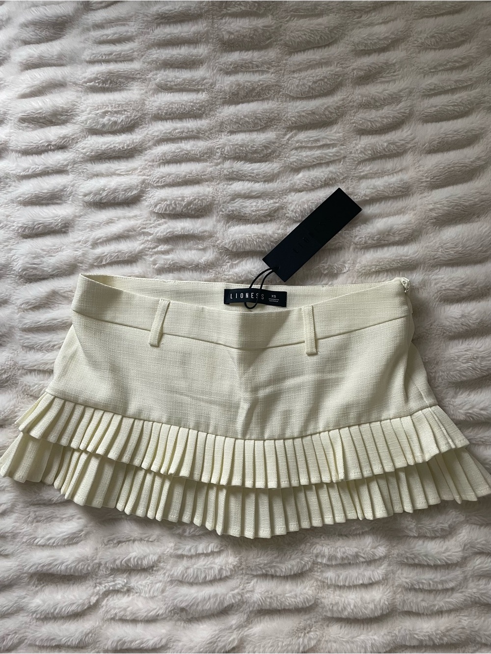 Lioness Cream Double-Tier Pleated Mini Skirt